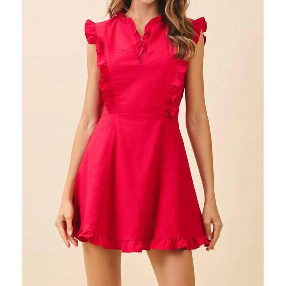 TCEC Dresses & Skirts - NEW TCEC ruffle notched neckline dress in red